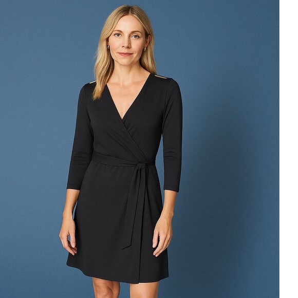 Calvin Klein Black Long Sleeve Wrap 10 Dress - Picture 1 of 6